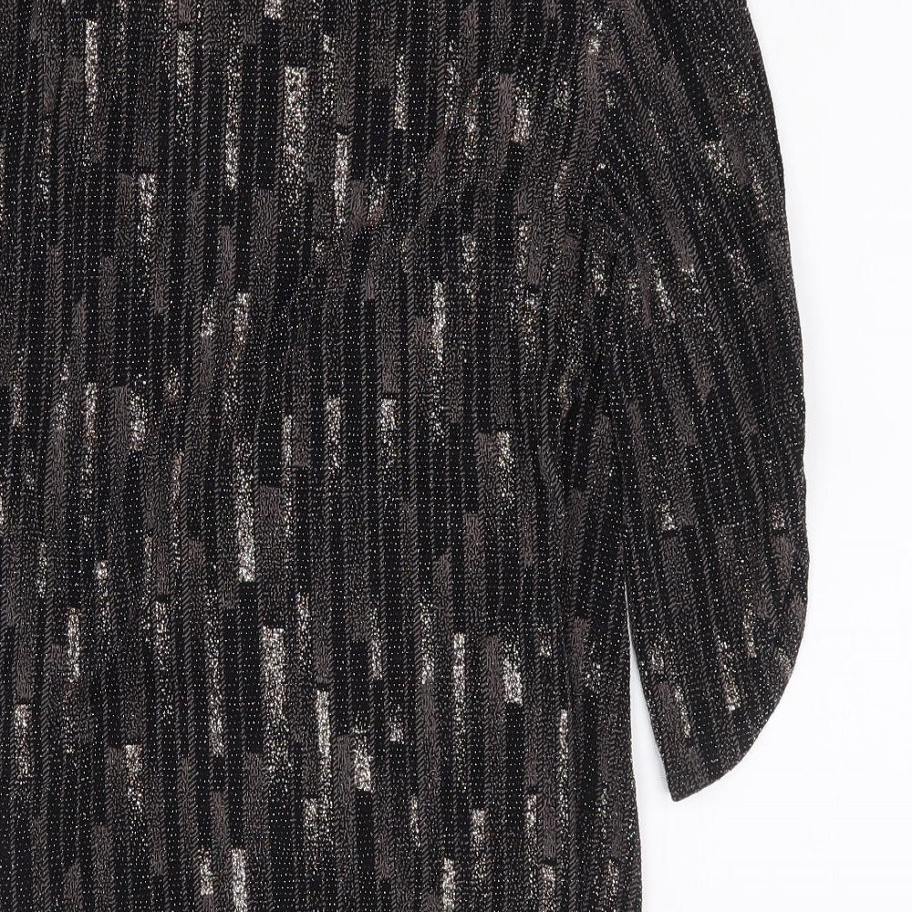 Principles Womens Brown Geometric Nylon Basic Blouse Size 10 V-Neck