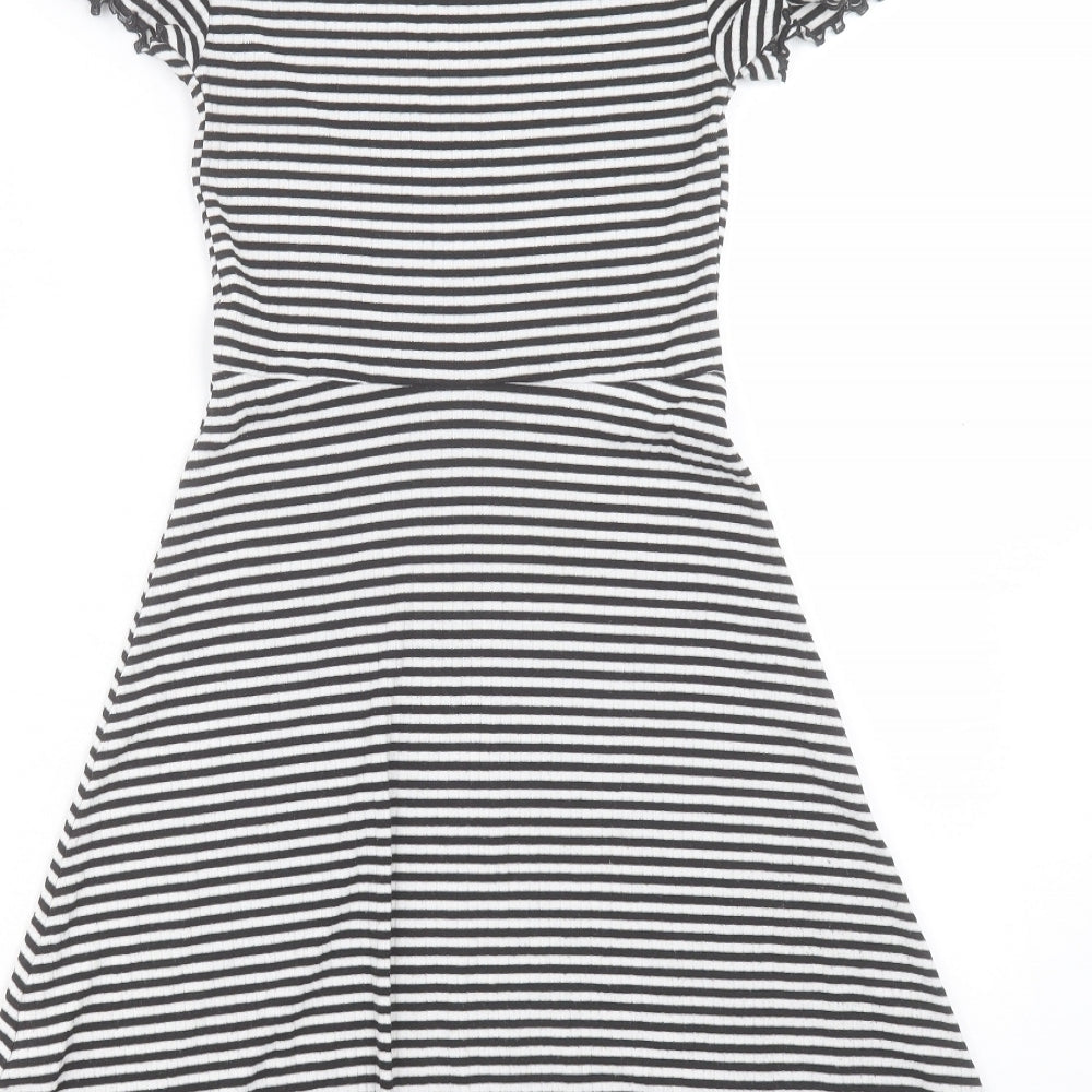 Marks & Spencer Womens White Striped Polyester A-Line Size 6 Crew Neck Pullover - Lettuce Edging