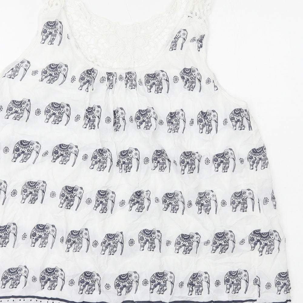 Preworn Womens Multicoloured Geometric Polyester Basic Tank Size M Round Neck - Elephant Print