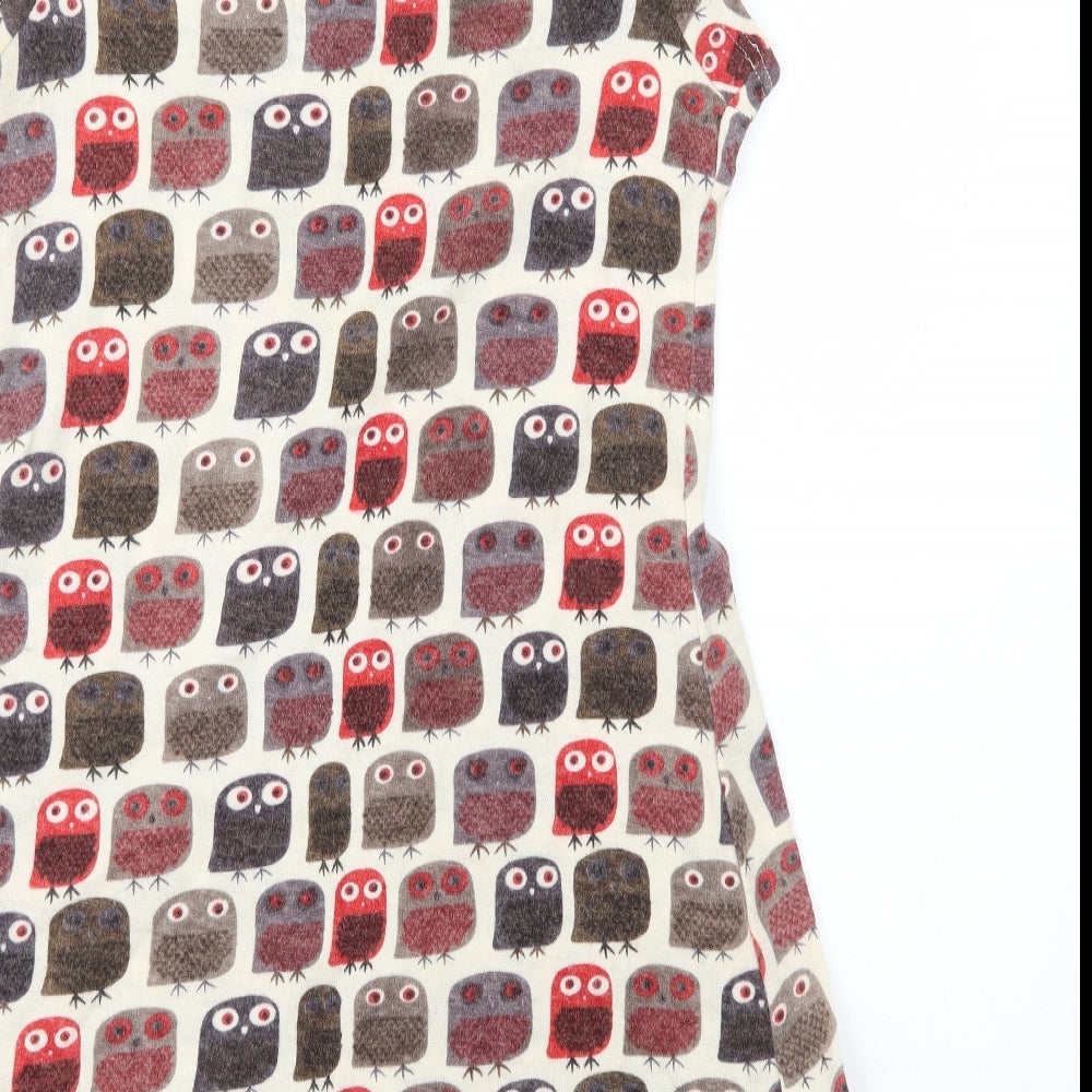 Pepper Tree Womens Multicoloured Geometric Acrylic A-Line Size S Scoop Neck Pullover - Owls