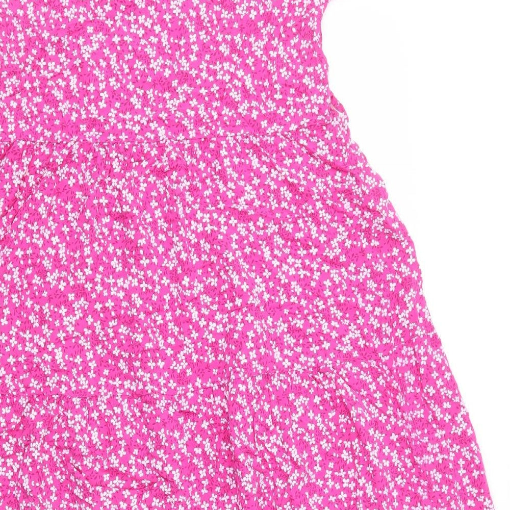 New Collection Womens Pink Floral Viscose A-Line Size 6 Round Neck Pullover