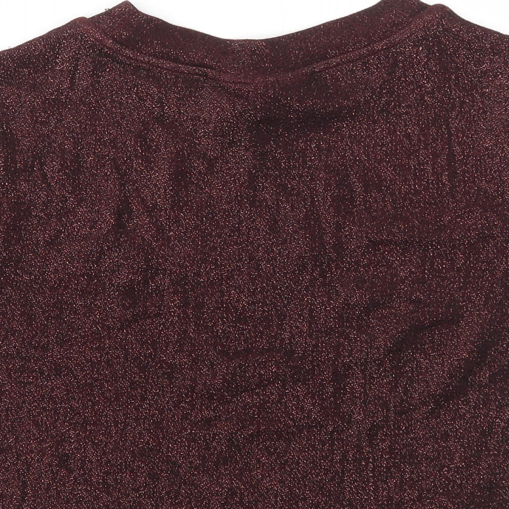 Topshop Womens Red Viscose Cropped T-Shirt Size 10 Mock Neck