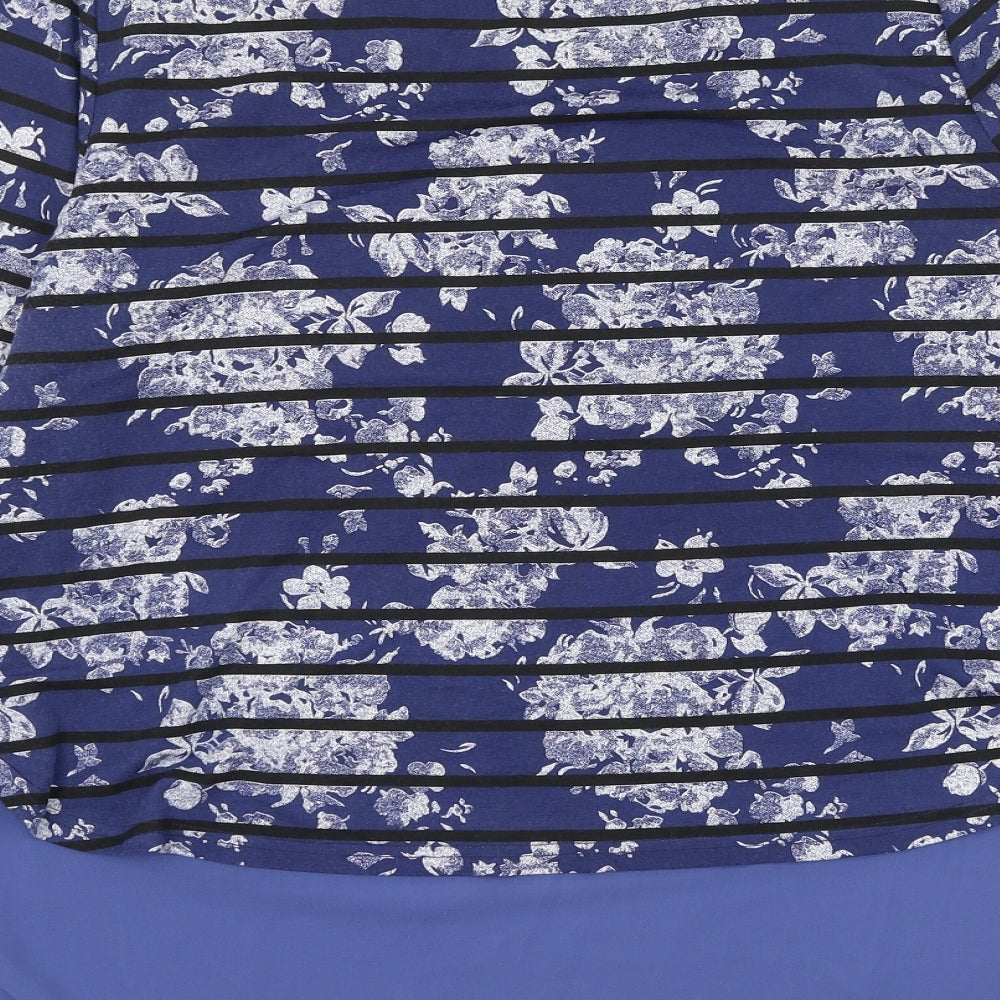 Frock Me Womens Blue Striped Polyester Basic Blouse Size 16 Scoop Neck - Flower
