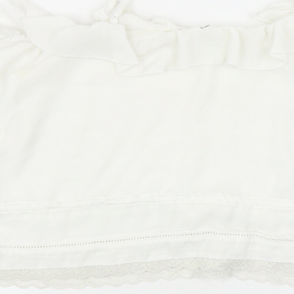 Preworn Womens White Polyester Basic Blouse Size 6 Square Neck - Lace Trim