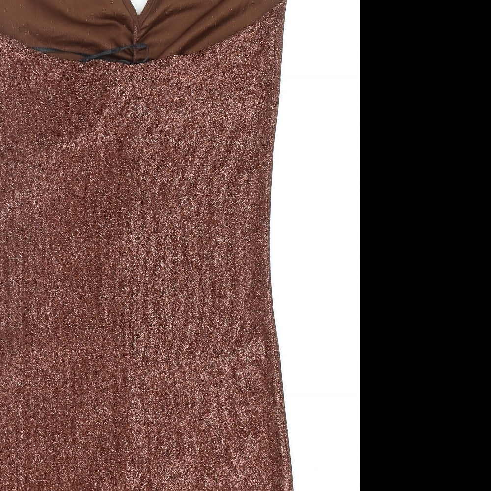 Divided Womens Brown Polyester Mini Size M Halter Pullover