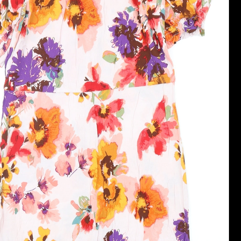 H&M Womens Multicoloured Floral Viscose Mini Size 14 V-Neck Button