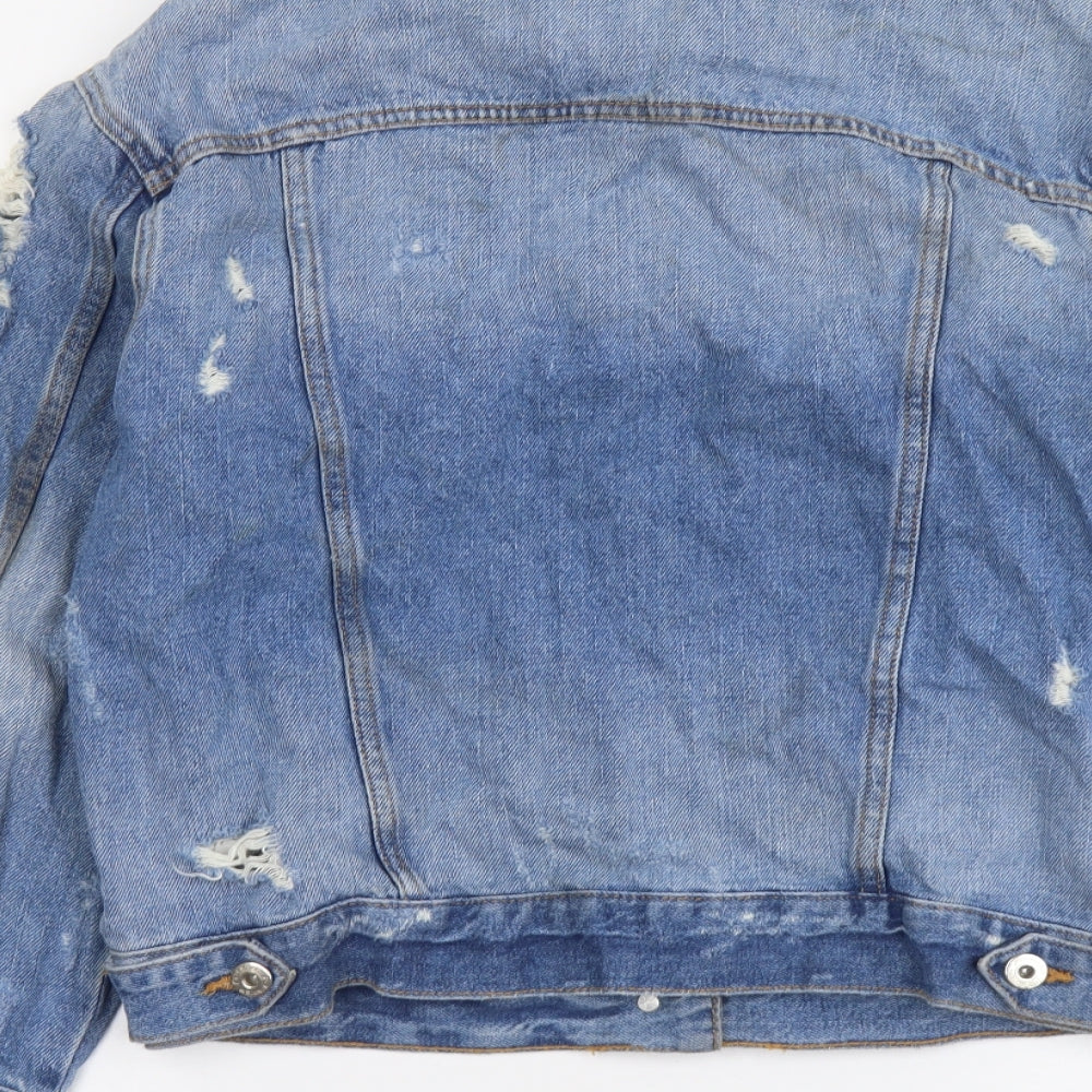 FB sister Womens Blue Jacket Size XS Button - Distressed Look