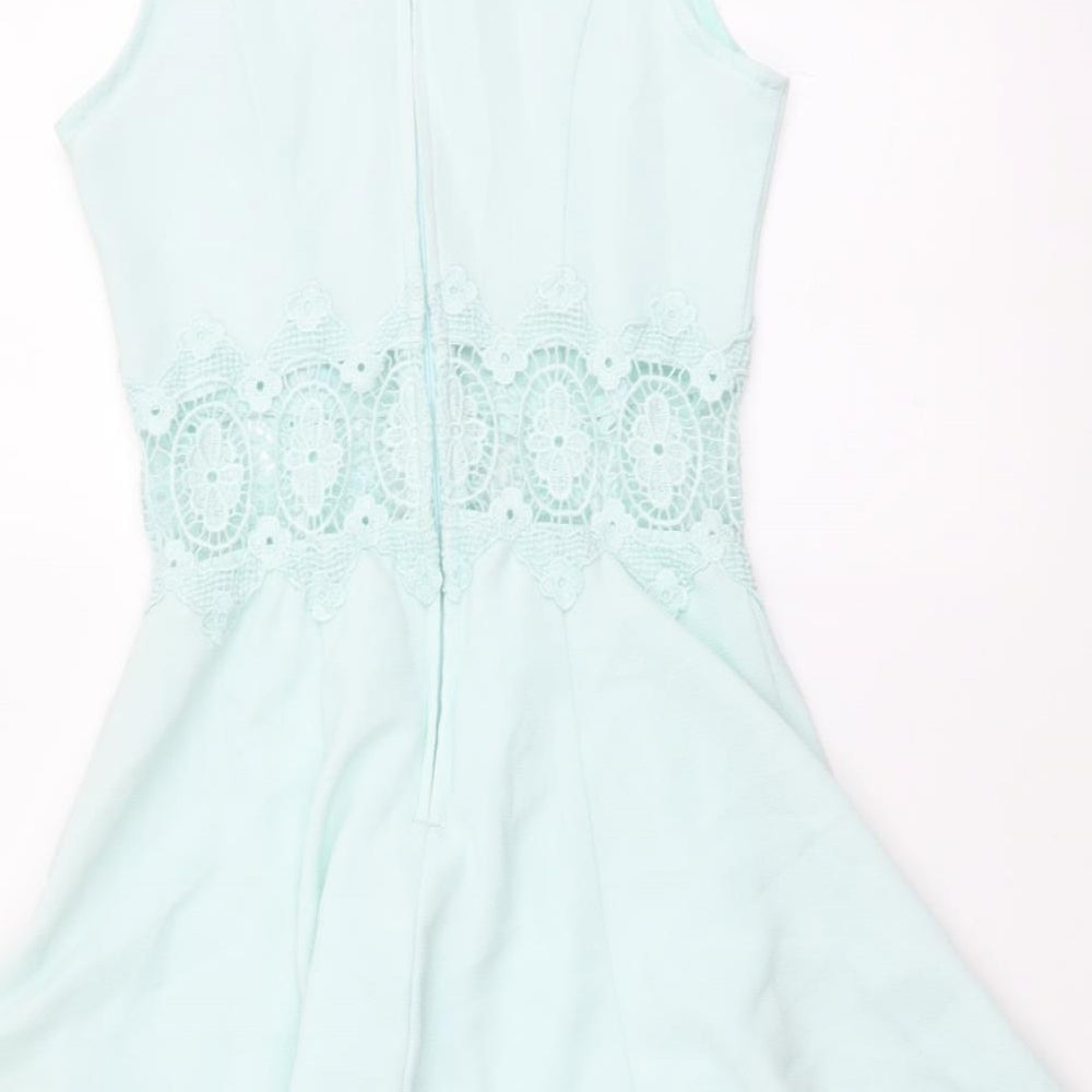 H&M Womens Green Polyester Mini Size 2XS Round Neck Zip - Crochet Detail