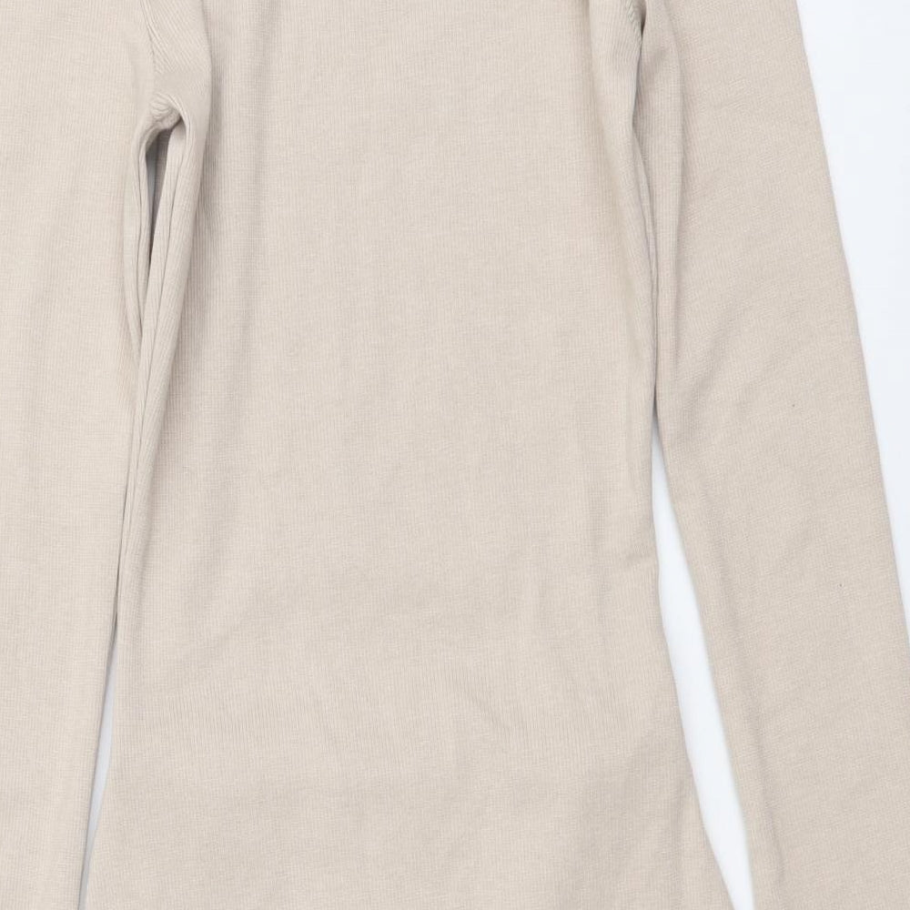 Missguided Womens Beige Cotton Mini Size 6 Round Neck Pullover