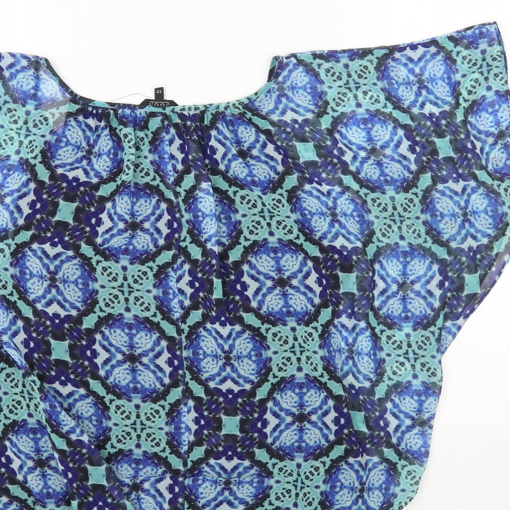 Monsoon Womens Multicoloured Geometric Polyester Basic T-Shirt Size 12 Off the Shoulder