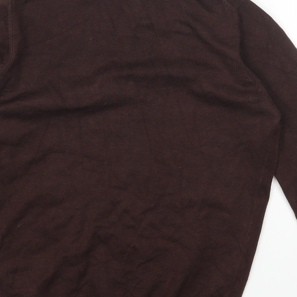 Marks & Spencer Womens Brown V-Neck Viscose Pullover Jumper Size 8
