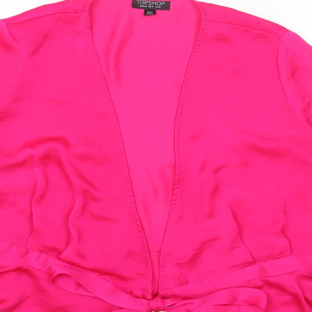 Topshop Womens Pink Polyester Cropped Blouse Size 8 V-Neck