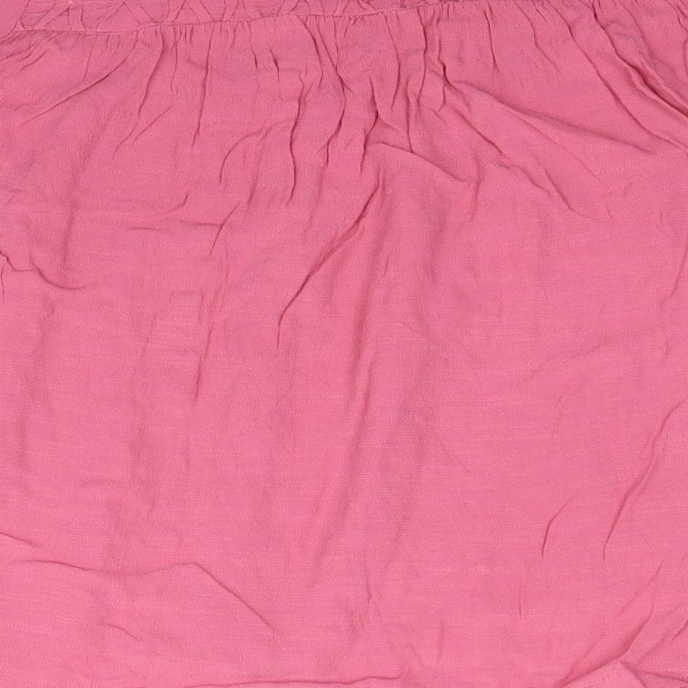 Marks & Spencer Womens Pink Viscose Basic Button-Up Size 8 Scoop Neck