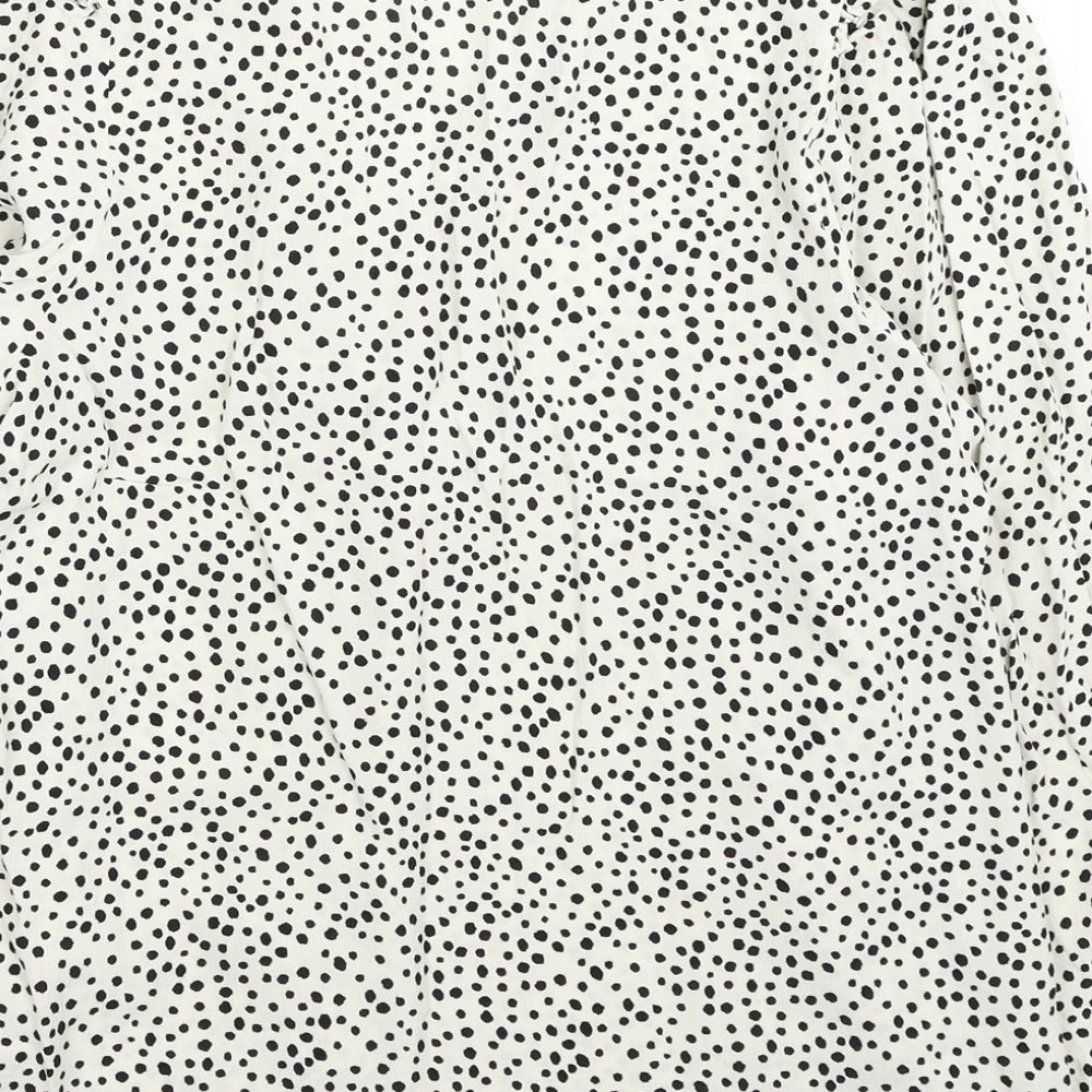 Marks & Spencer Womens Ivory Animal Print Viscose Basic Button-Up Size 14 V-Neck