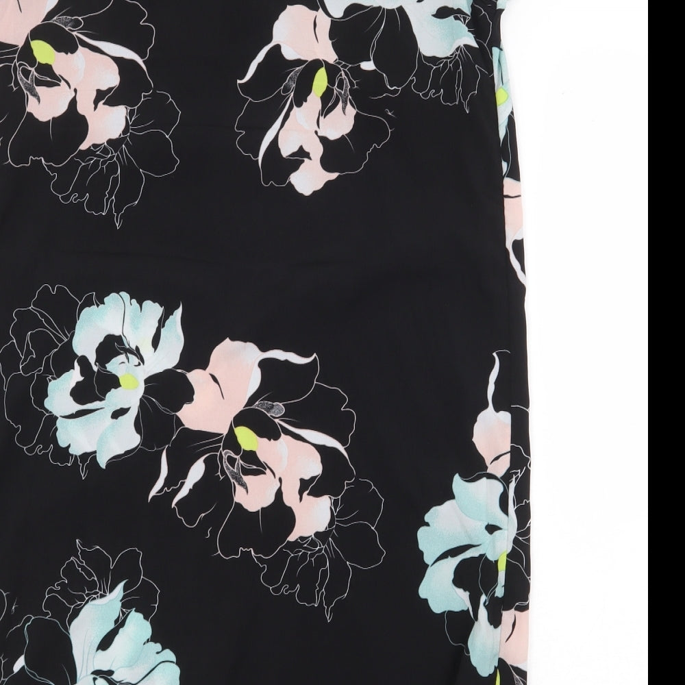 Now Womens Black Floral Polyester Sheath Size 12 Boat Neck Pullover