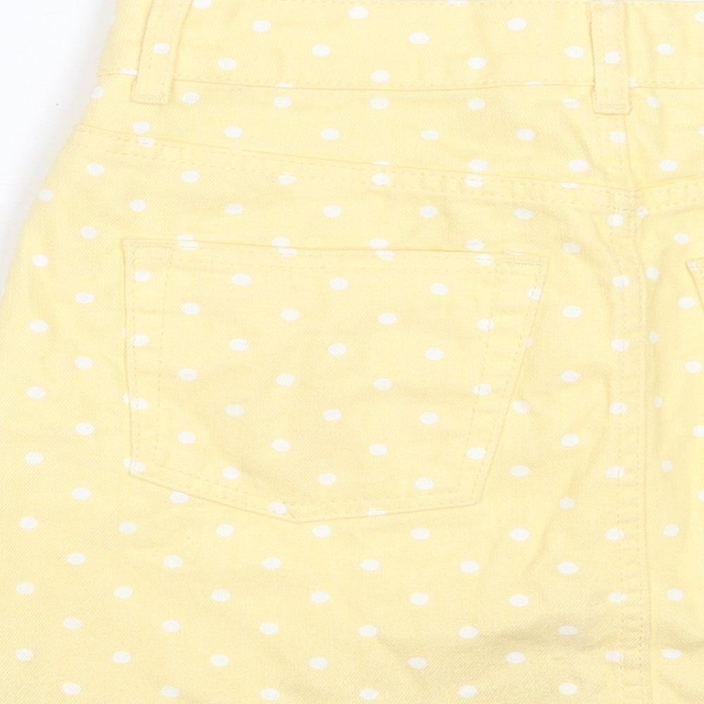 Topshop Womens Yellow Polka Dot Cotton A-Line Skirt Size 8 Button