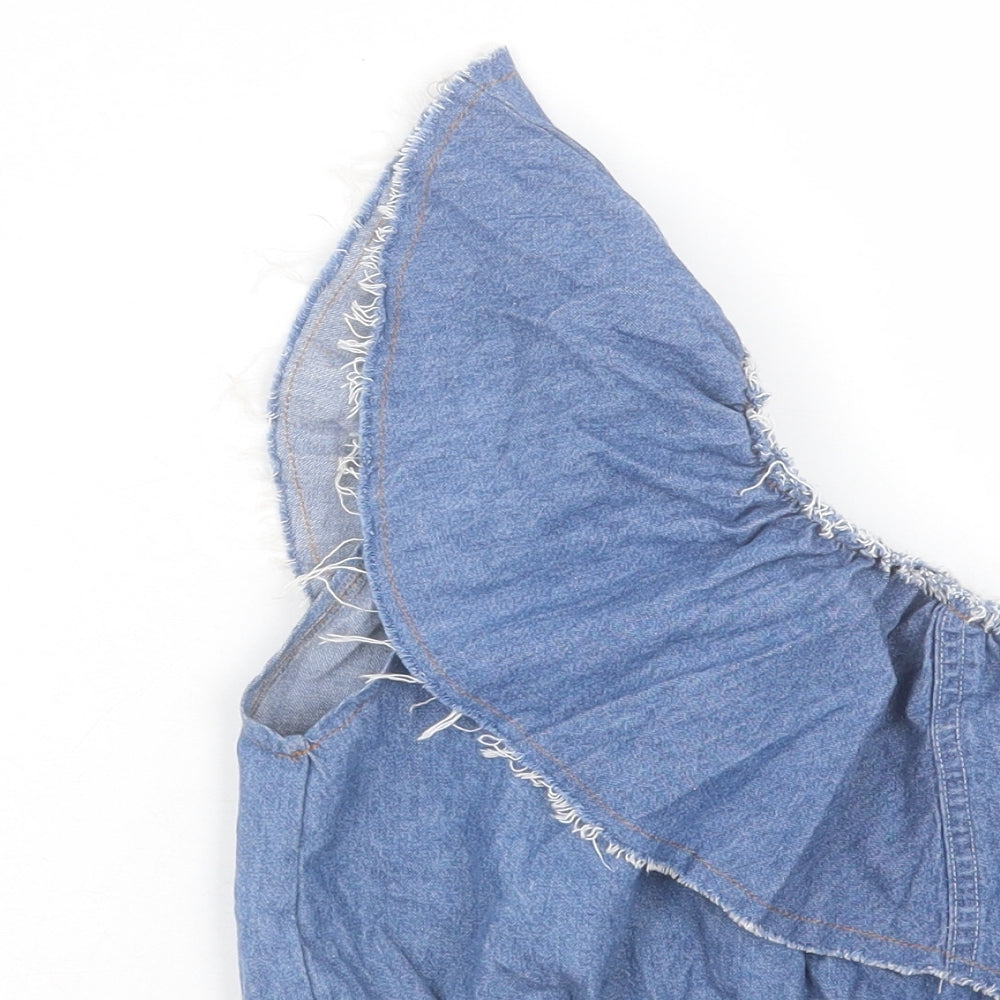Nasty Gal Womens Blue Cotton Cropped Tank Size S One Shoulder - Size S/M