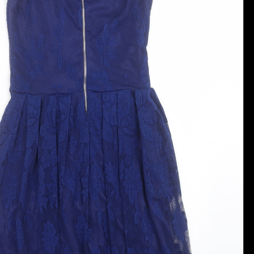 Oasis Womens Blue Polyester Fit & Flare Size XS Boat Neck Zip