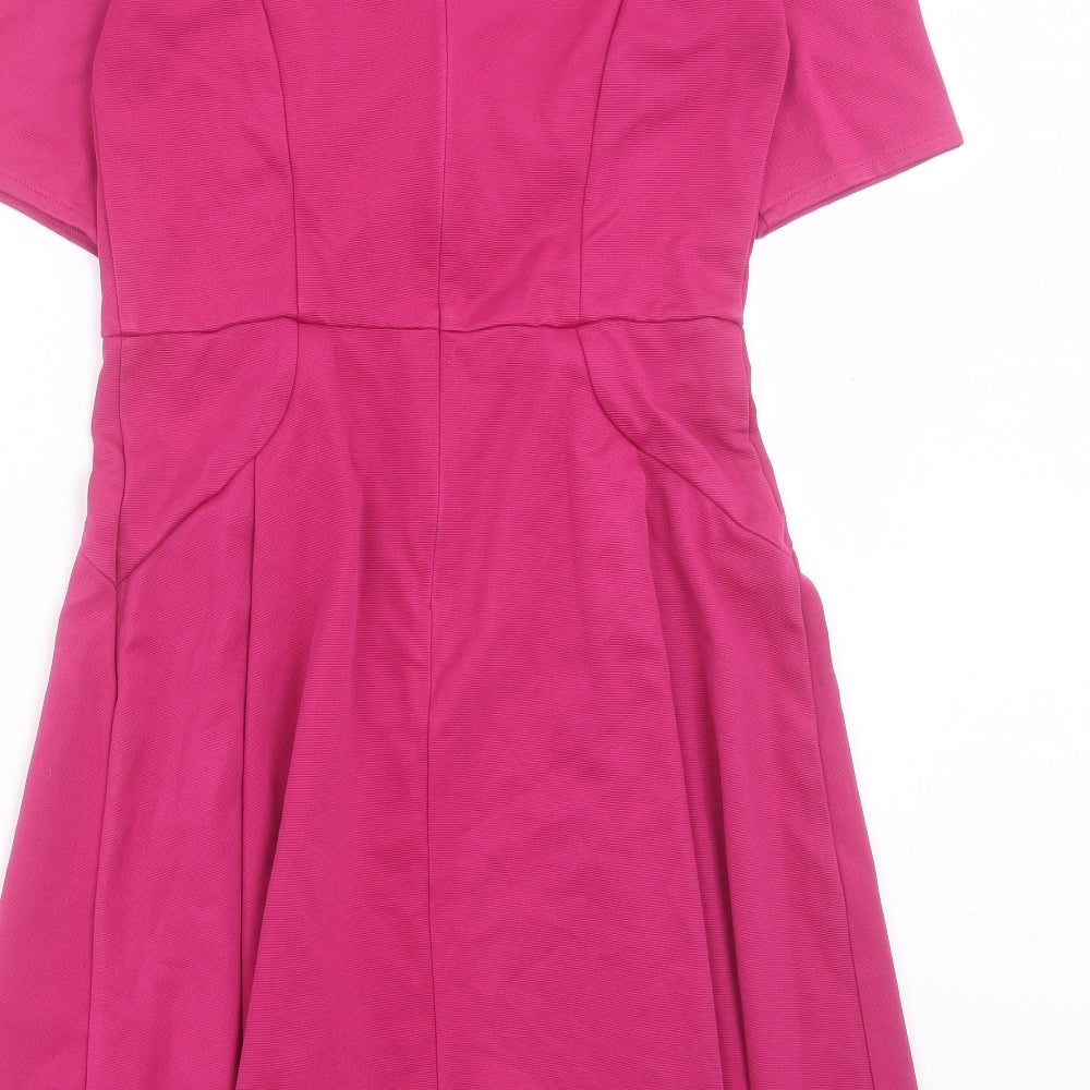 BHS Womens Purple Polyester Fit & Flare Size 10 Round Neck Zip