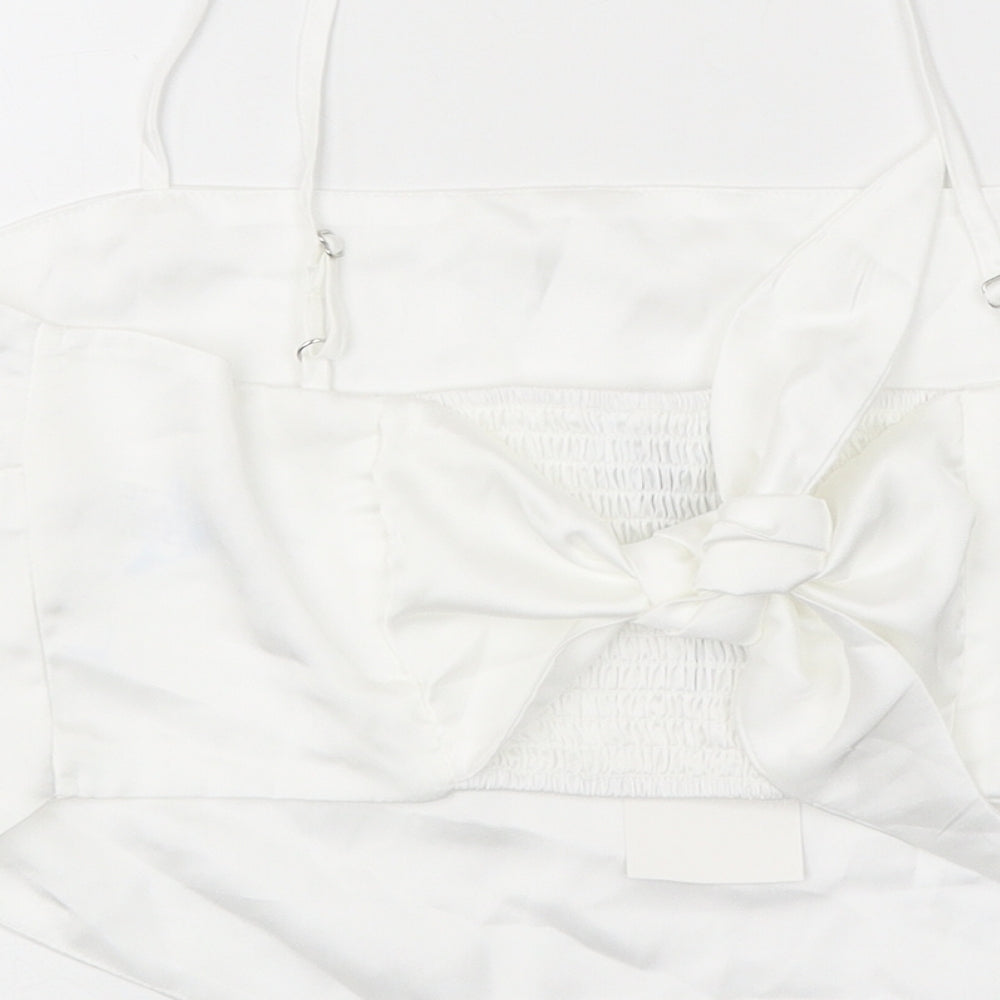 Stradivarius Womens White Polyester Cropped T-Shirt Size L Round Neck