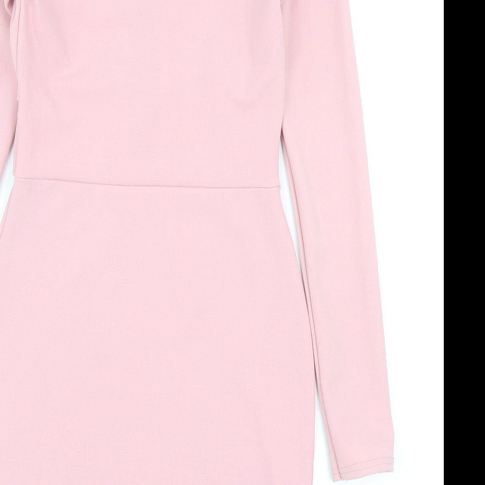 Misspap Womens Pink Polyester Bodycon Size 8 Scoop Neck Zip