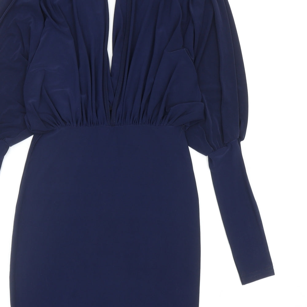 Club L Womens Blue Polyester Bodycon Size 8 V-Neck Tie
