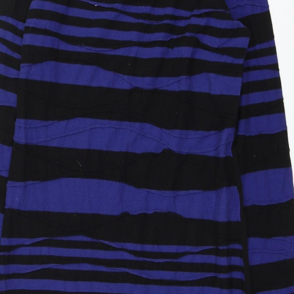 Adini Womens Blue Striped Cotton Shift Size S Round Neck Pullover