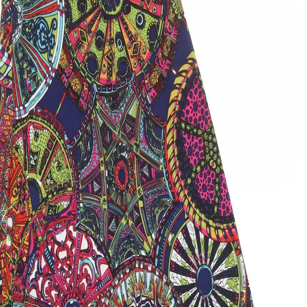 Cameo Rose Womens Multicoloured Geometric Polyester A-Line Size 8 V-Neck Pullover - Padded
