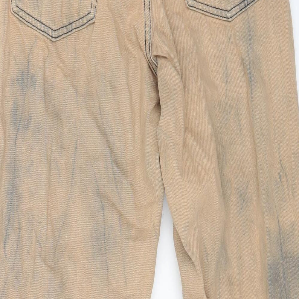 Topshop Mens Orange Cotton Straight Jeans Size 28 in L32 in Regular Button - Acid Wash