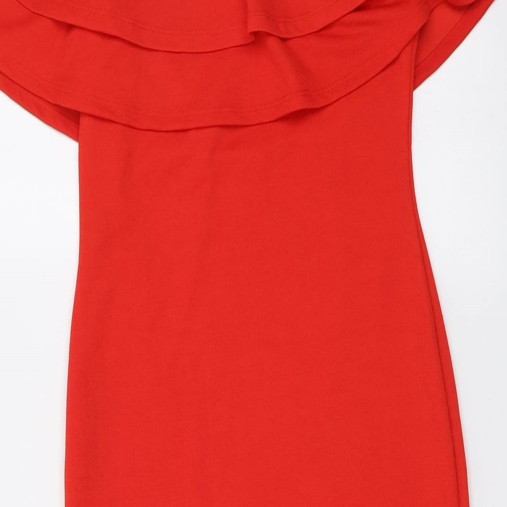 New Look Womens Red Polyester Mermaid Size 10 Off the Shoulder Pullover