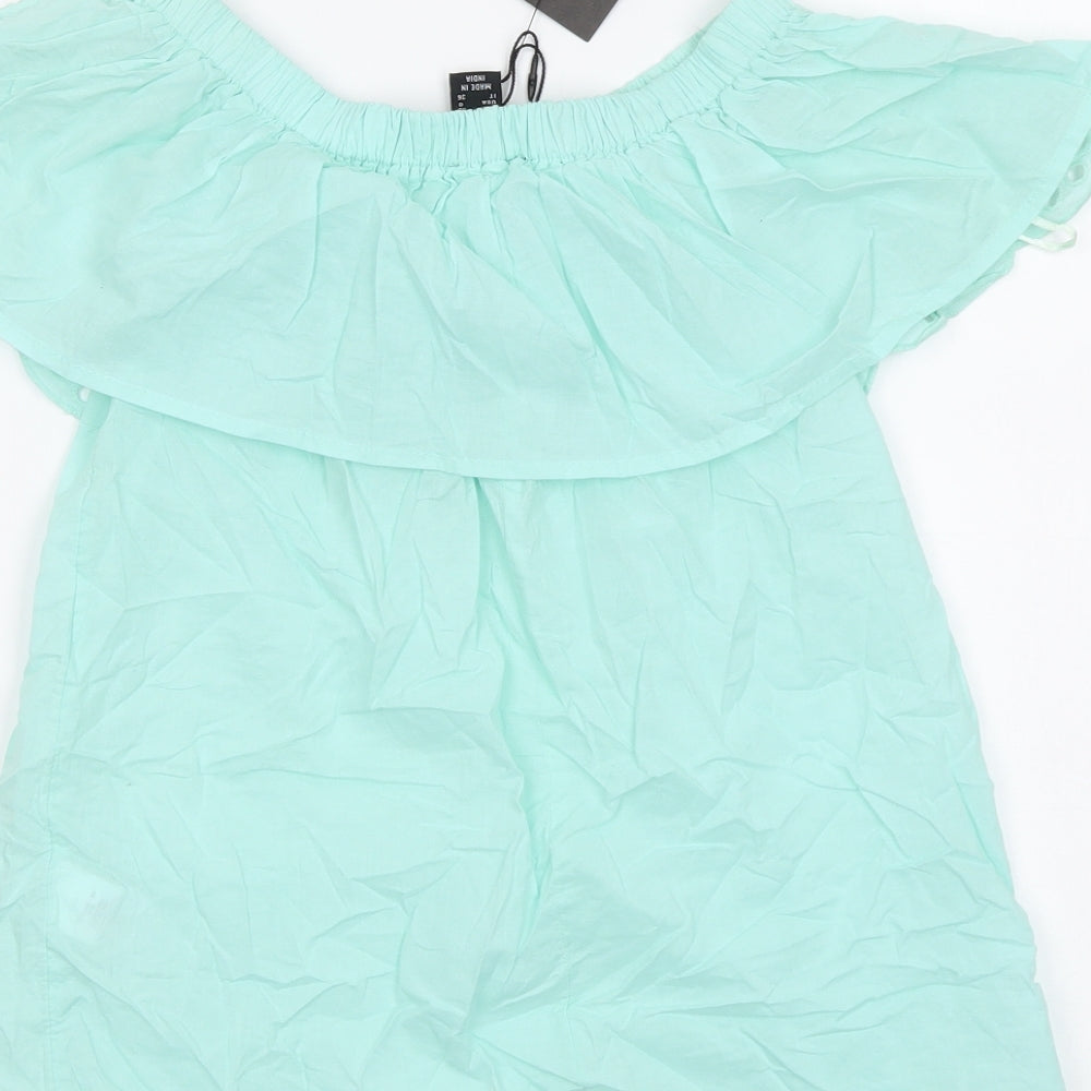 Atmosphere Womens Blue Cotton Basic Blouse Size 4 Off the Shoulder - Crochet Neckline