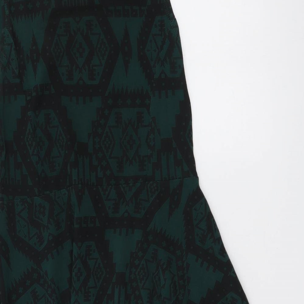 Topshop Womens Green Geometric Cotton A-Line Size 10 Mock Neck Pullover