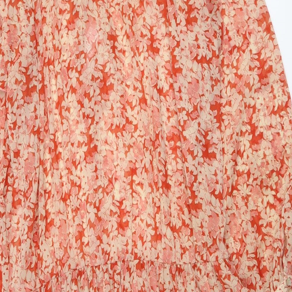 Zara Womens Red Floral Polyester A-Line Size S Round Neck Pullover