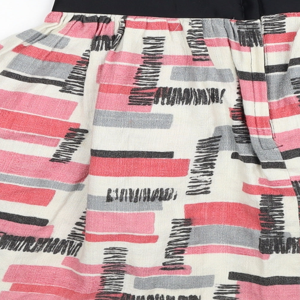 Preworn Womens Multicoloured Geometric Cotton Pleated Skirt Size 12 Zip
