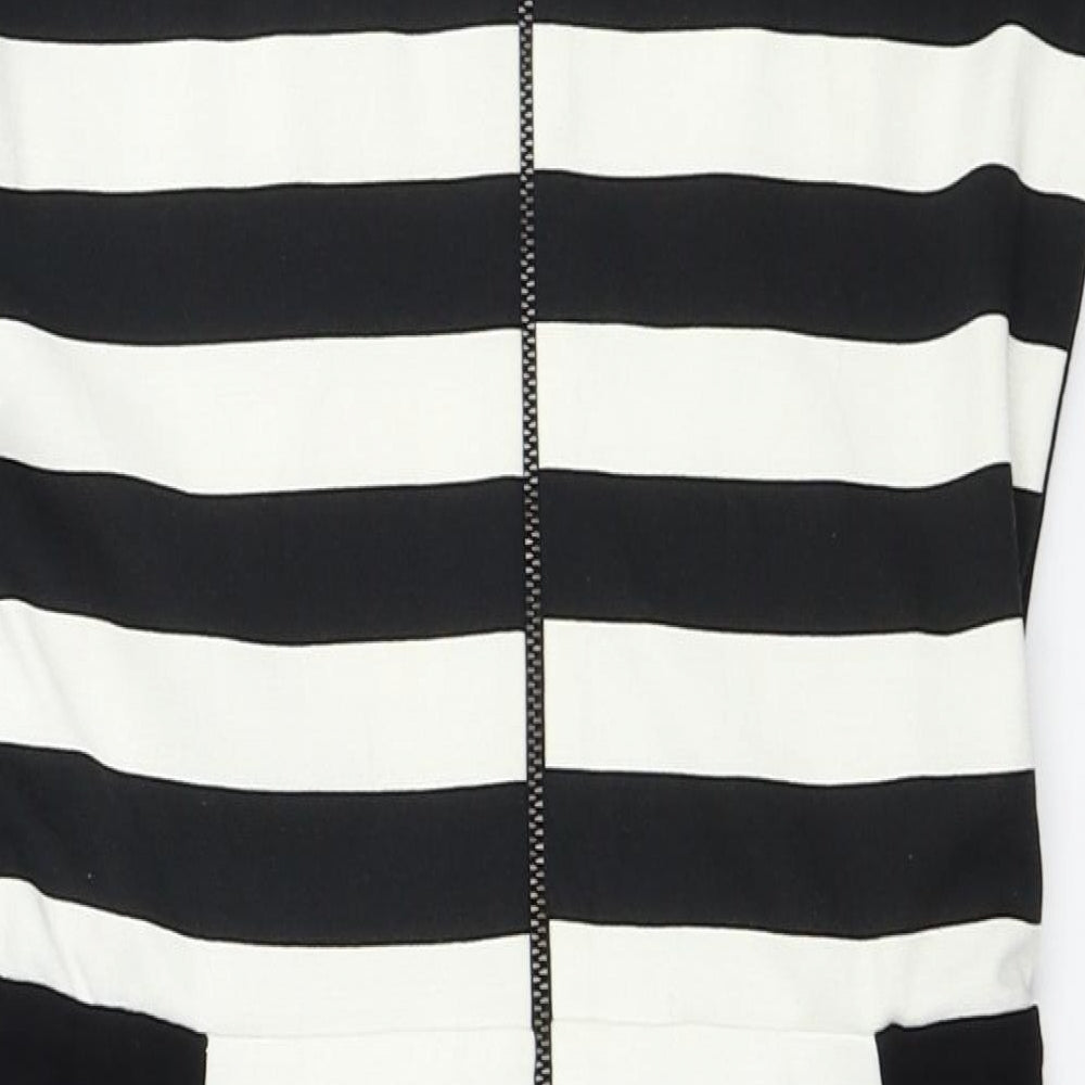 Mango Womens Black Striped Polyester Pencil Dress Size S Square Neck Zip