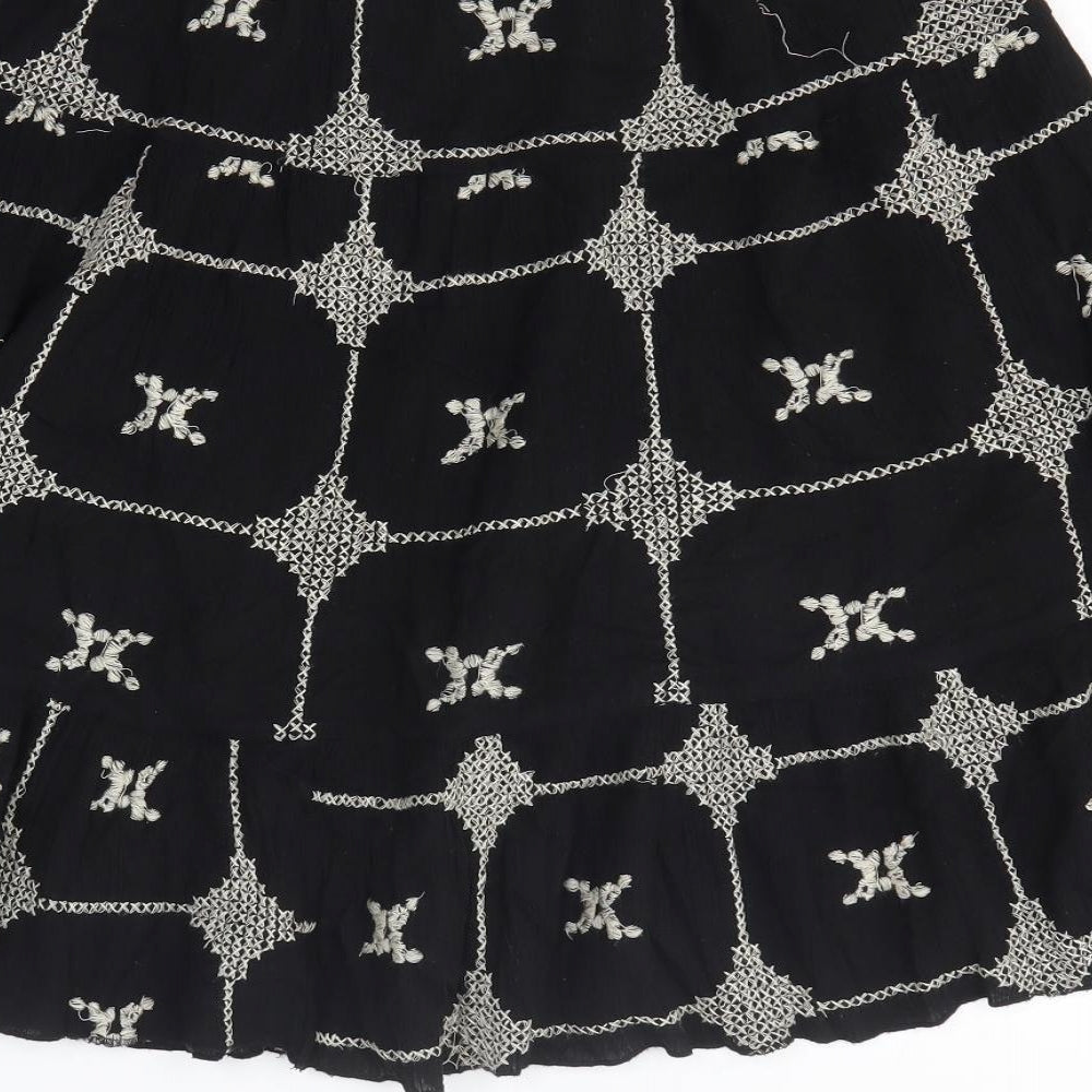 Wallis Womens Black Geometric Cotton A-Line Skirt Size M