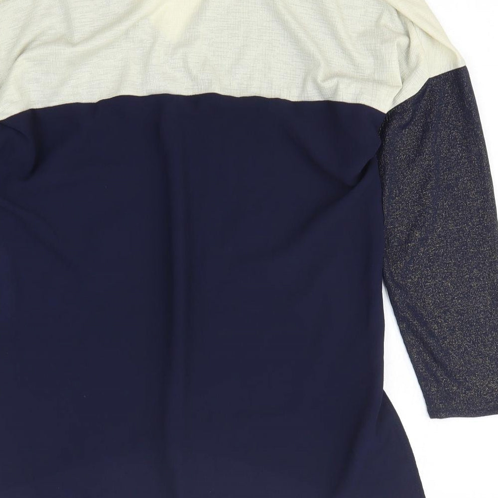 Zara Womens Blue Colourblock Polyester Basic T-Shirt Size S V-Neck