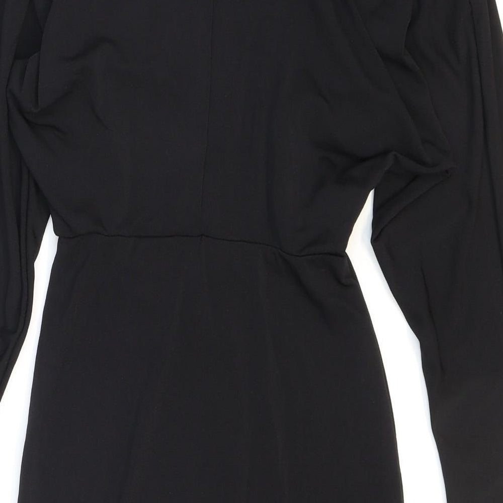 H&M Womens Black Polyester Bodycon Size XS High Neck Pullover - Knot Detail