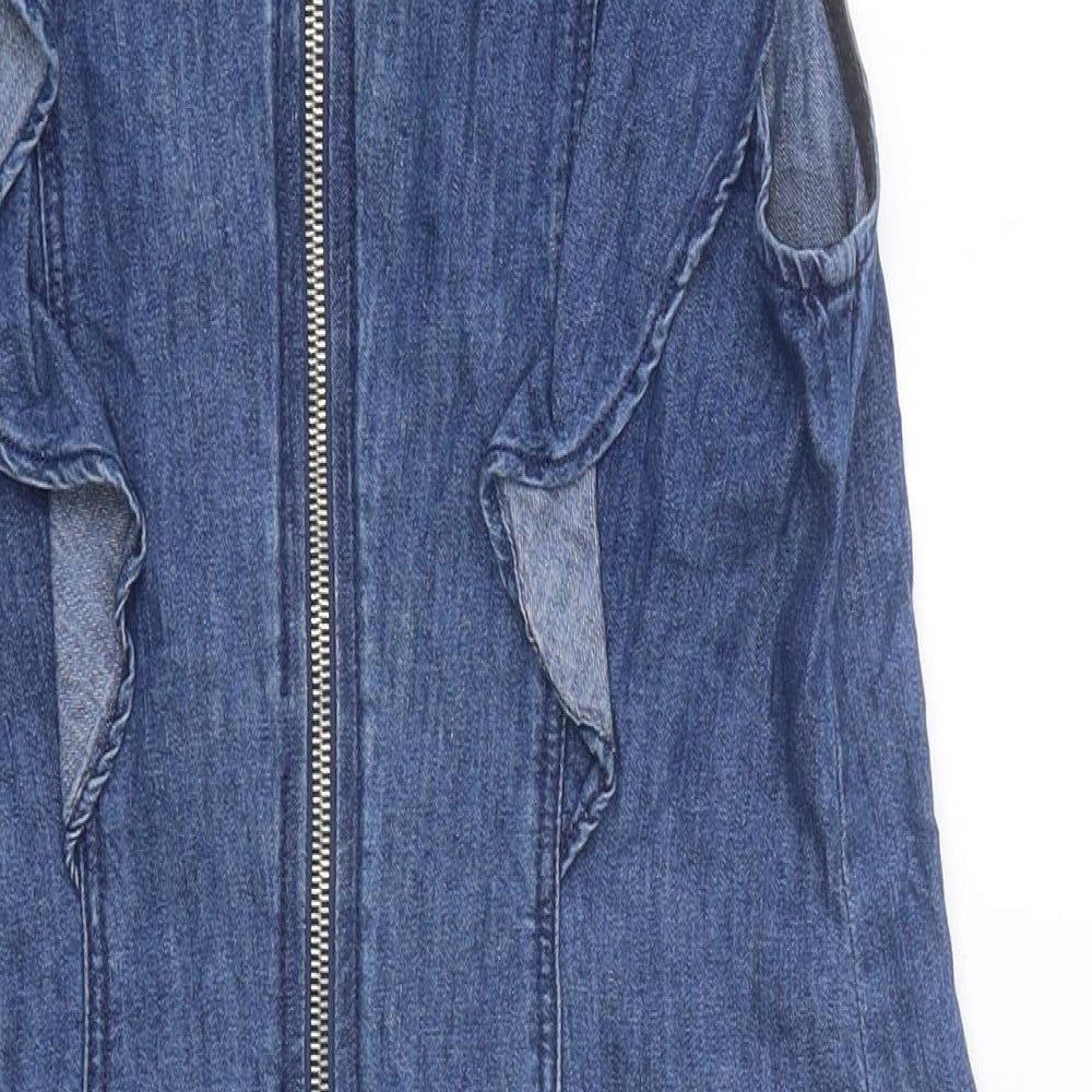 Stradivarius Womens Blue Cotton A-Line Size S Round Neck Zip