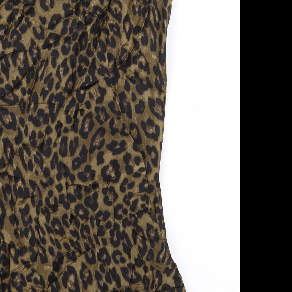 Zara Womens Beige Animal Print Viscose Mini Size XS V-Neck Pullover
