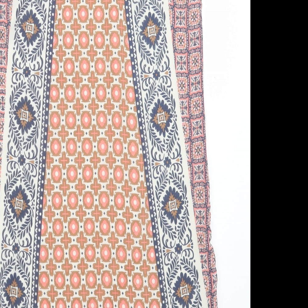 Only Womens Multicoloured Geometric Polyester A-Line Size 8 Crew Neck Button