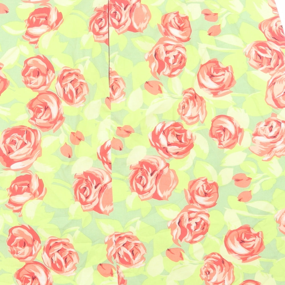 Preworn Womens Green Floral Polyester A-Line Skirt Size 38 in Zip