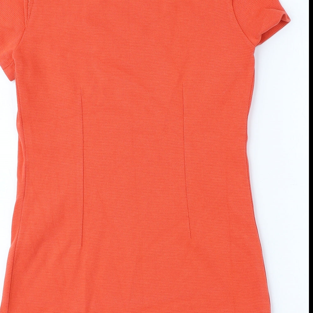 Zara Womens Orange Cotton Basic Blouse Size XS Crew Neck