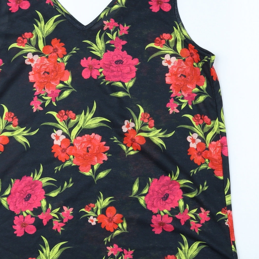 Bonmarché Womens Black Floral Polyester Basic Tank Size 12 V-Neck