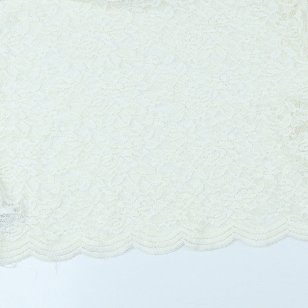 Divided Womens White Floral Polyamide Blouse Size M Roll Neck - See through