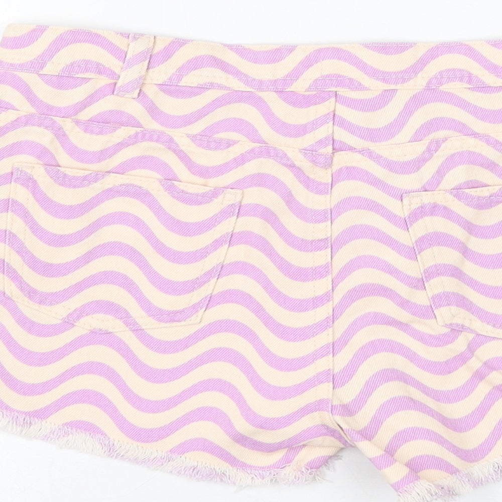 Marks & Spencer Girls Purple Geometric Cotton Mom Shorts Size 14-15 Years Regular Zip