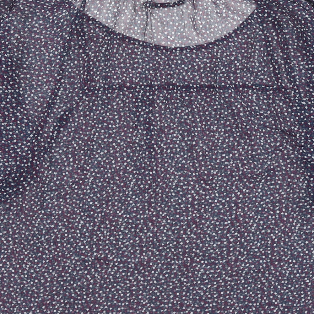 Soaked in Luxury Womens Blue Geometric Polyester Basic Blouse Size M Boat Neck - Star