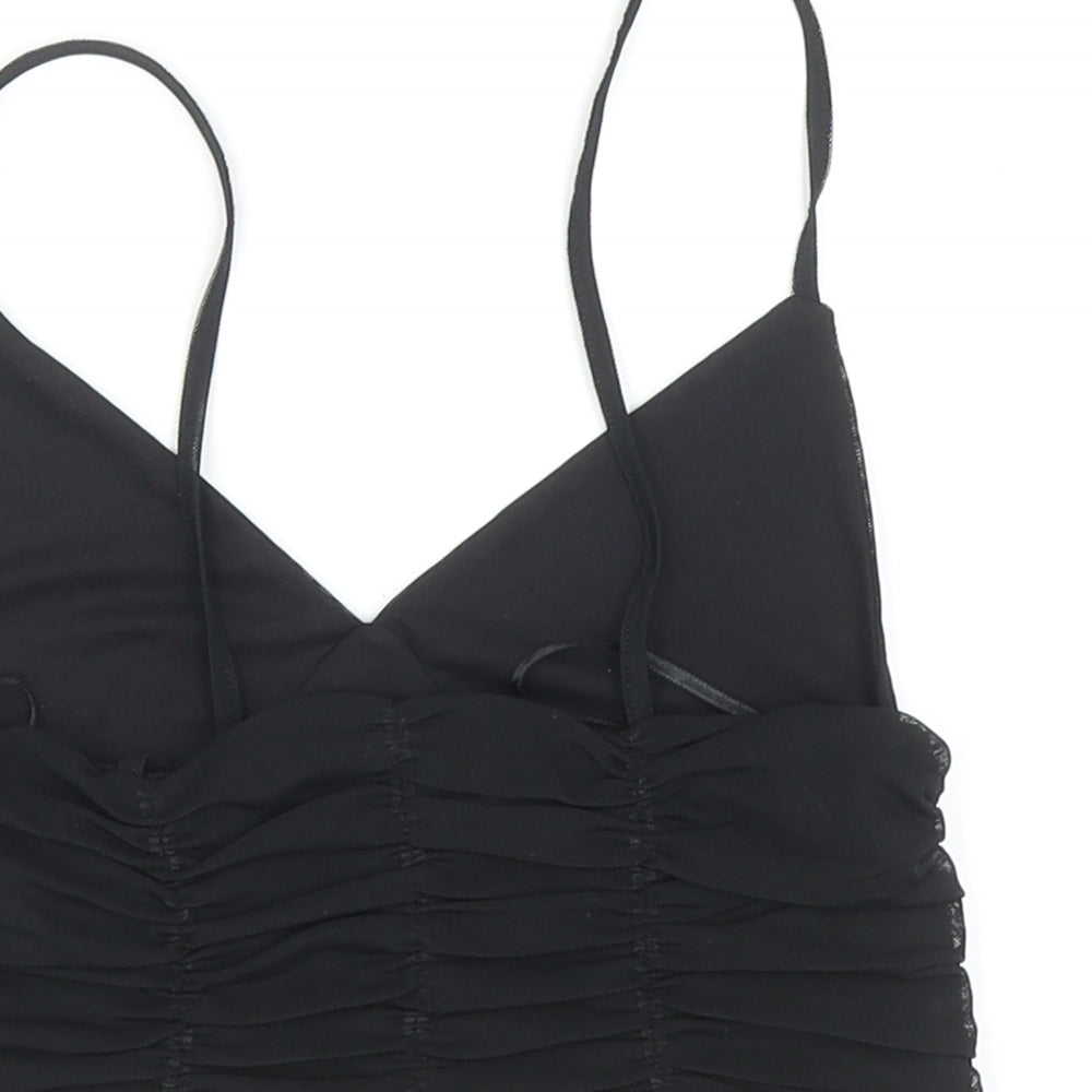 Zara Womens Black Polyester Camisole Tank Size S V-Neck - Cropped, Ruched