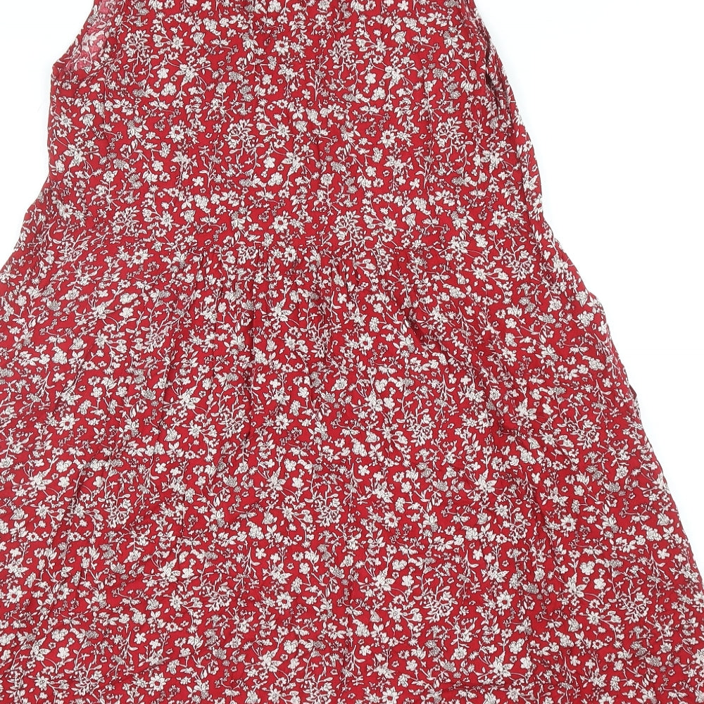 Izabel Womens Red Floral Viscose Tank Dress Size 8 Scoop Neck Pullover