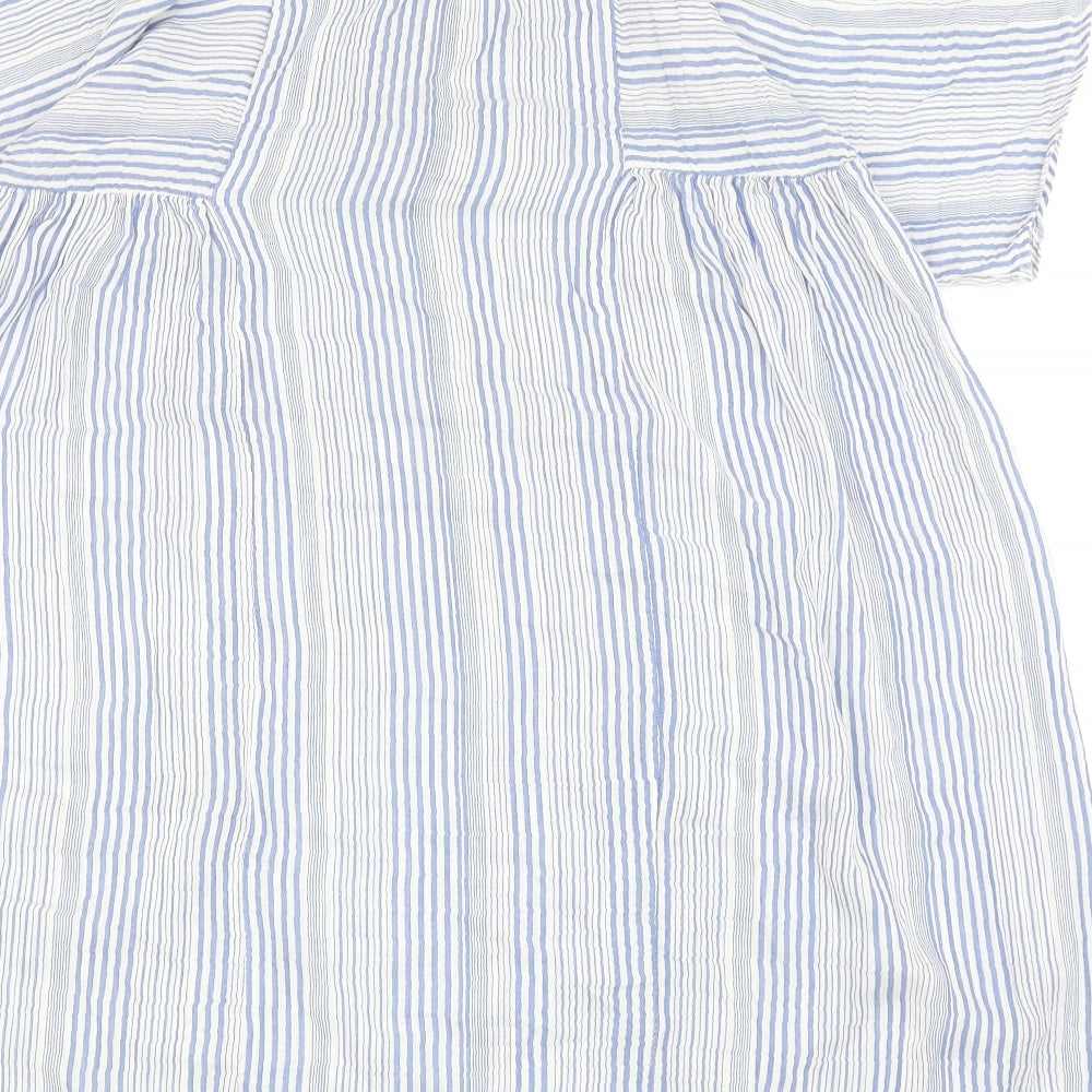 H&M Womens Blue Striped Polyester A-Line Size 8 Mock Neck Tie